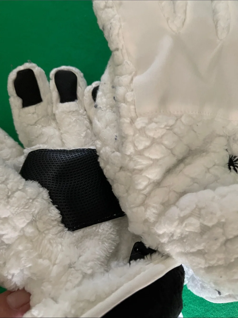 Kids White Plush Winter Gloves with Spider Accent